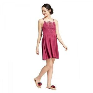 Xhilaration NWT Fuchsia Lace Yoke Side Tie Dress S